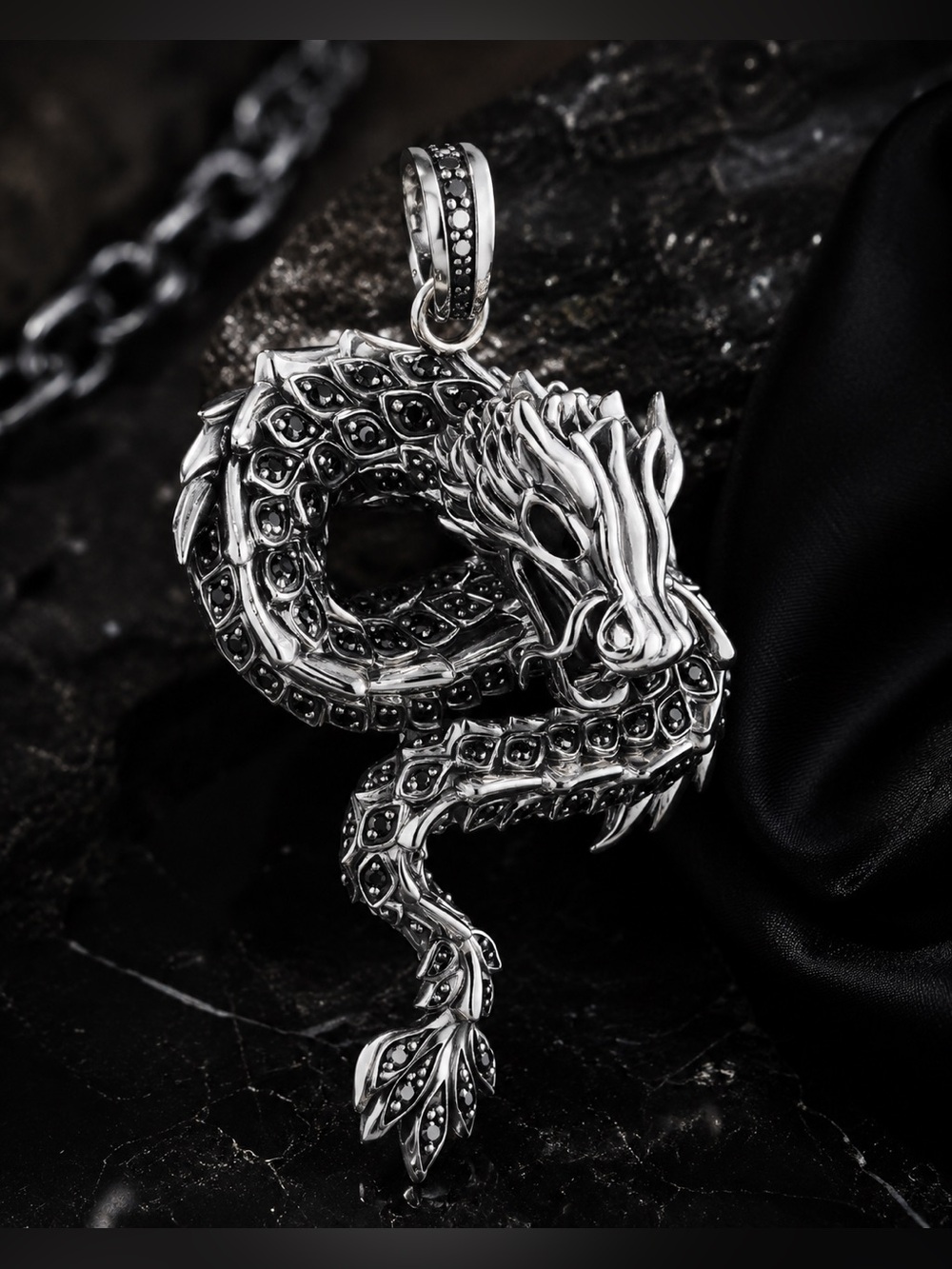 THOMAS SABO Blackened Sterling Silver Dragon Pendant Gothic Luxury Rare